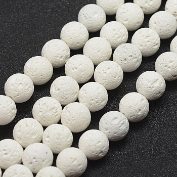Unwaxed Natural Lava Rock Beads Strands, Round, White, 6mm, Hole: 1.2mm, about 63pcs/strand, 15.3 inch(39cm)