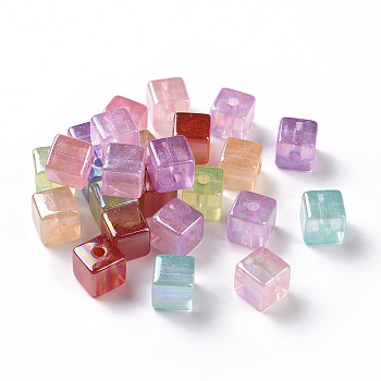 Transparent Acrylic Beads, AB Color Plated, Cube, Mixed Color, 12x12x12mm, Hole: 3mm