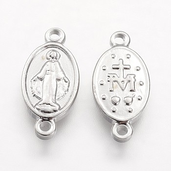 201 Stainless Steel Links connectors, Oval with Jesus, Stainless Steel Color, 17x8x2mm, Hole: 1mm