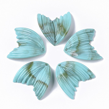 Acrylic Pendants, Imitation Gemstone Style, Wing, Turquoise, 27x25.5x3mm, Hole: 2mm, about 370pcs/500g
