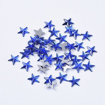 Acrylic Rhinestone Flat Back Cabochons, Back Plated, Faceted, Star, Blue, 10x1.5mm