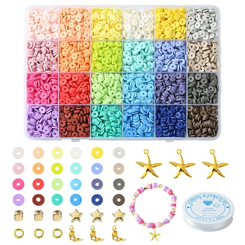 DIY Surfer Bracelet Making Kit, Including Polymer Clay Disc & CCB Plastic Beads , Elastic Thread, Iron Jump Rings & Bead Tips, Mixed Color