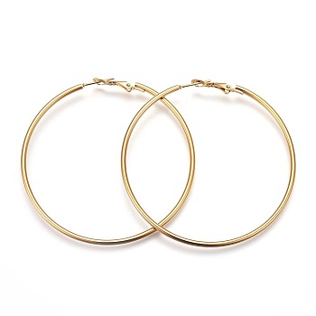 201 Stainless Steel Hoop Earrings, Hypoallergenic Earrings, Ring Shape, Golden, 12 Gauge, 60x59x2mm, Pin: 1mm