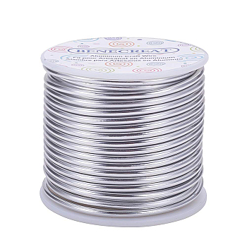 Round Aluminum Wire, Silver, 9 Gauge, 3mm, about 55.77 Feet(17m)/roll