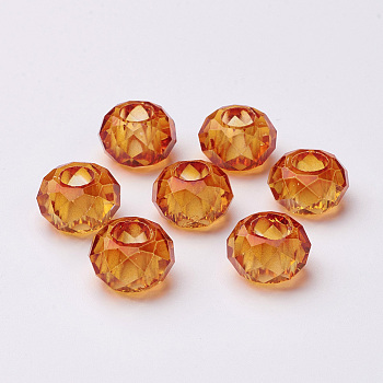 Fascinating No Metal Core Rondelle Dark Orange Charm Glass Large Hole European Beads Fits Bracelets & Necklaces, about 14mm in diameter, 8mm thick, hole: 5mm
