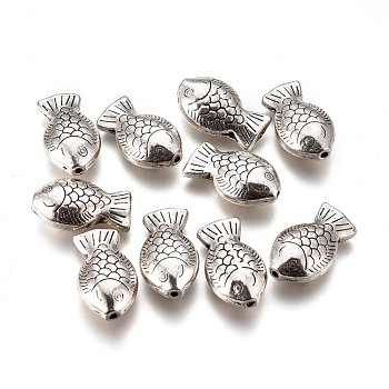 Tibetan Style Alloy Beads, Lead Free & Cadmium Free, Fish, Antique Silver, 22.5x13x8mm, Hole: 1.4mm