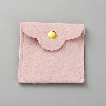 Square Veleteen Cloth Jewelry Packaging Bags with Snap Button, for Earrings, Rings, Bracelets, Necklaces, Misty Rose, 7x7.1x0.7cm