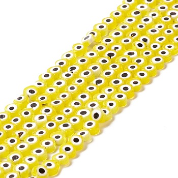 Handmade Evil Eye Lampwork Beads Strands, Heart, Yellow, 5x6x2mm, Hole: 1mm, about 63~67pcs/strand, 12.60~12.99 inch(32~33cm)
