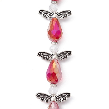 Angel Fairy Shape Electroplate Glass Beads Strands, with Tibetan Style Alloy Wing Beads, Dark Red, 26~28x18~26x10mm, Hole: 0.8mm, about 4pcs/strand, 3.858~4.09''(9.8~10.4cm)
