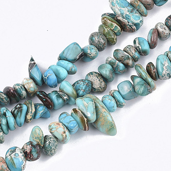 Natural Imperial Jasper Beads Strands, Dyed, Chip, Sky Blue, 7~23x5~12x2~8mm, Hole: 1mm, about 81~88pcs/strand, 15.7 inch