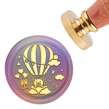 Brass Wax Seal Stamp with Handle, for DIY Scrapbooking, Hot Air Balloon Pattern, 3.5x1.18 inch(8.9x3cm)