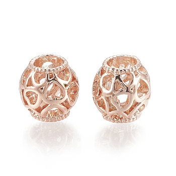 Alloy European Beads, Hollow, Large Hole Beads, Rondelle with Heart, Rose Gold, 11x11mm, Hole: 5mm