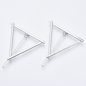 Alloy Hollow Geometric Hair Pin, Ponytail Holder Statement, Hair Accessories for Women, Cadmium Free & Lead Free, Triangle, Platinum, 56x50mm, Clip: 62mm long