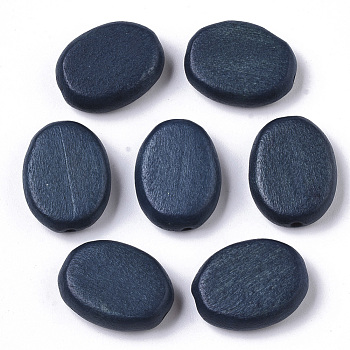 Painted Natural Wood Beads, Oval, Marine Blue, 18x14x5.5mm, Hole: 1.5mm