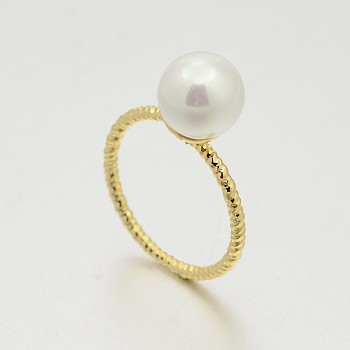 Brass Acrylic Pearl Finger Rings for Wedding Jewelry, Real 18K Gold Plated, 16mm