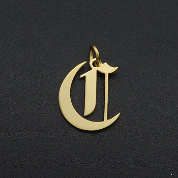 201 Stainless Steel Pendants, with Jump Ring, Old English, Letter, Laser Cut, Golden, Letter.C, 15.5x12.5x1mm, Hole: 3mm