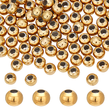 100Pcs Round Vacuum Plating 304 Stainless Steel Beads, Golden, 6mm, Hole: 2.5mm