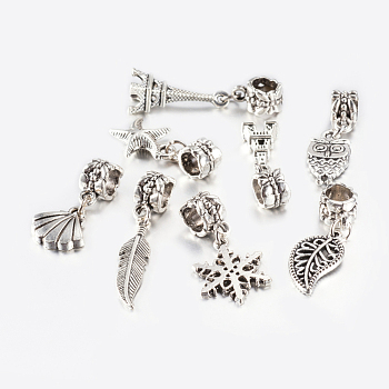 Tibetan Style Alloy Pendants, Mixed Shapes, Antique Silver, 25~38mm, Hole: 5.5mm