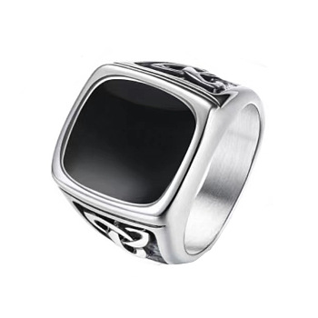 316 Titanium Steel Finger Ring with Enamel for Men, Rectangle, US Size 10(19.8mm)