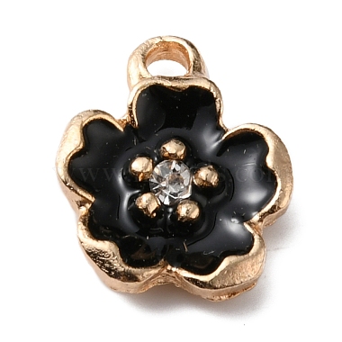 Light Gold Black Flower Alloy Rhinestone+Enamel Charms