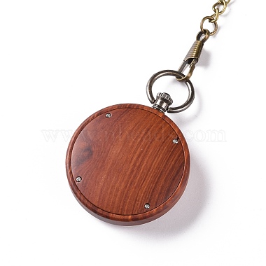 Ebony Wood Pocket Watch with Brass Curb Chain and Clips(WACH-D017-A10-02AB)-3