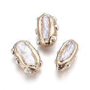 Natural Baroque Pearl Keshi Pearl Beads, Cultured Freshwater Pearl, Edge Golden Plated, Nuggets, White, 25~30x13~23x7~14mm, Hole: 0.8~1mm(PEAR-F010-10G)