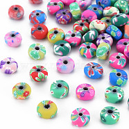 Handmade Polymer Clay Beads, Flat Round, Mixed Color, 6.5x3.5mm, Hole: 1.6mm(CLAY-N008-056A-01)