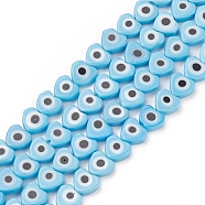 Handmade Evil Eye Lampwork Beads Strands, Heart, Sky Blue, 6~7x8x3mm, Hole: 1mm, about 47~49pcs/strand, 13.19~13.98 inch(33.5~35.5cm)(LAMP-F023-B14)