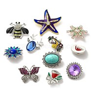 Alloy Buttons, with Enamel & Rhinestone & Synthetic Turquoise, Mixed Color, 19~40x18~40x3~6mm(BUTT-XCP0001-10)