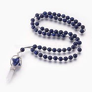 Alloy Pendant Necklace, with Natural Lapis Lazuli Beads, Star with Bullet, Dyed, 29.52 inch(75cm)(NJEW-E129-01F)
