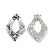 Alloy Big Pendants, with Synthetic Turquoise, Rhombus Charms, Antique Silver, 51x34x4mm, Hole: 2mm(X-FIND-C026-09AS)