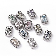 Eco-friendly Brass Micro Pave Cubic Zirconia Multi-strand Links, Rack Plating, Cadmium Free & Lead Free, Rectangle Octagon, Platinum, Mixed Color, 12x8x5mm, Hole: 1.2mm(KK-D076-05A-P)