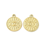 304 Stainless Steel Pendants, Flat Round with Eye Charms, Real 14K Gold Plated, 19.5x16.5x1.8mm, Hole: 1.6mm(STAS-L269-040G)