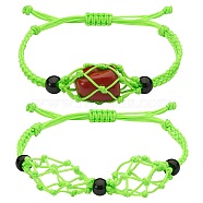 Adjustable Braided Nylon Cord Macrame Pouch Bracelet Making, with Glass Beads, Lime Green, Inner Diameter: 1-7/8~3-1/4 inch(4.7~8.4cm), 2 styles, 1pc/style, 2pcs/set(AJEW-SW00013-03)