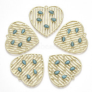 Rack Plating Alloy Pendants, with Acrylic Imitation Turquoise, Cadmium Free & Lead Free, Heart with Teardrop, Light Gold, 33x34.5x3mm, Hole: 1.8mm(X-PALLOY-S132-120-RS)