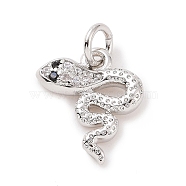 Brass Micro Pave Cubic Zirconia Charms, with Jump Ring, Snake Charm, Platinum, 13x11x2.5mm, Hole: 2.8mm(KK-C012-16P)