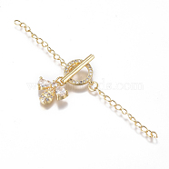Brass Micro Pave Clear Cubic Zirconia Chain Extender, with Toggle Clasps, Long-Lasting Plated, Bees, Golden, 83mm, Ring: 13.5mm wide, 13.5mm long, 1.5mm thick, Bar: 17.5mm wide, 6.5mm long, 2mm thick(ZIRC-G168-01G)