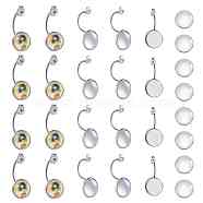 DIY Earring Makings, with 304 Stainless Steel Ear Nuts, Earring Backs and Transparent Glass Cabochons, Flat Round, Stainless Steel Color, Tray: 14mm, 33x16x16mm, Hole: 0.8mm(DIY-SC0008-90P-14mm)