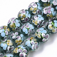 Handmade Lampwork Beads Strands, Inner Flower, Round, Green, 11.5~12.5x10.5~11.5mm, Hole: 1.4mm, about 45pcs/Strand, 19.69 inch~20.08 inch(LAMP-T007-04F)