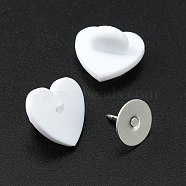 PVC Lapel Pin Backs, with Iron Tie Tack Pin, Brooch Findings, Heart, White, 13.5x14x8mm(FIND-WH0065-02B)