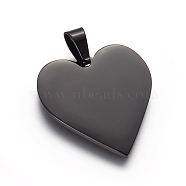 304 Stainless Steel Stamping Blank Tag Pendants, Heart, Electrophoresis Black, 25x23.5x1.4mm, Hole: 4x7mm(STAS-F213-02B)
