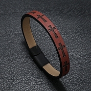 Cross Imitation Leather Flat Cord Bracelet, FireBrick, 8-1/4 inch(21cm)(PW-WG11142-03)