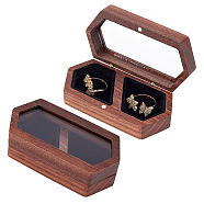 2-Slot Wooden Couple Rings Storage Boxes, Clear Window Wedding Ring Case, with Magnetic Clasps and Velvet Inside, Hexagon, Black, 9.6x5x2.95cm, Inner Diameter: 45x35mm(CON-WH0087-42C)