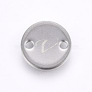 201 Stainless Steel Links connectors, Flat Round, Letter.V, Stainless Steel Color, 10x1mm, Hole: 1.5mm(STAS-H465-01P-10mm-V)