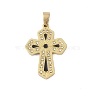 Ion Plating(IP) 304 Stainless Steel Enamel Rhinestone Pendants, Cross Charms, Real 18K Gold Plated, 33.5x23x2.5mm, Hole: 6x4mm(STAS-Q325-05G-G)