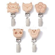 Iron ID Card Clips with Wood Animal, Badge Holder Clip, Mixed Shapes, 71~80mm(JEWB-BR00127)