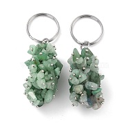Natural Green Aventurine Keychain, with Brass and Iron Findings, Cadmium Free & Lead Free, Platinum, 8.05cm(KEYC-C050-01A-RS)