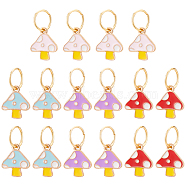 Autumn Theme Mushroom Alloy Enamel Charms, with 304 Stainless Steel Jump Rings, for Shoe Pendant Accessories, Mixed Color, 15x13x1.5mm, Jump Ring: 10x1mm, Inner Diameter: 8mm, 16pcs/set(HJEW-PH01845)