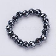 Non-Magnetic Synthetic Hematite Beads Stretch Rings, Faceted, 20mm(RJEW-JR00193)