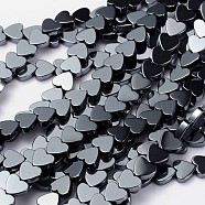 Non-magnetic Synthetic Hematite Beads Strands, Mother's Day Gifts Making, Heart, Black, Size: about 6mm in diameter, 2mm thick, Hole: 0.8mm(X-IM006)